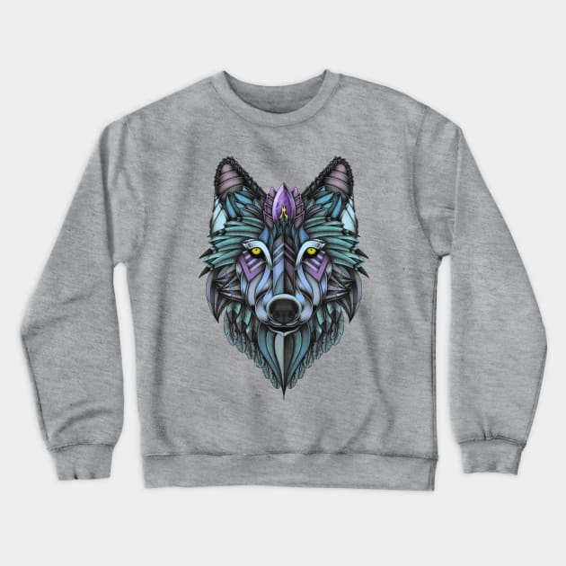 Ornate Wolf (colored) Crewneck Sweatshirt by Psydrian